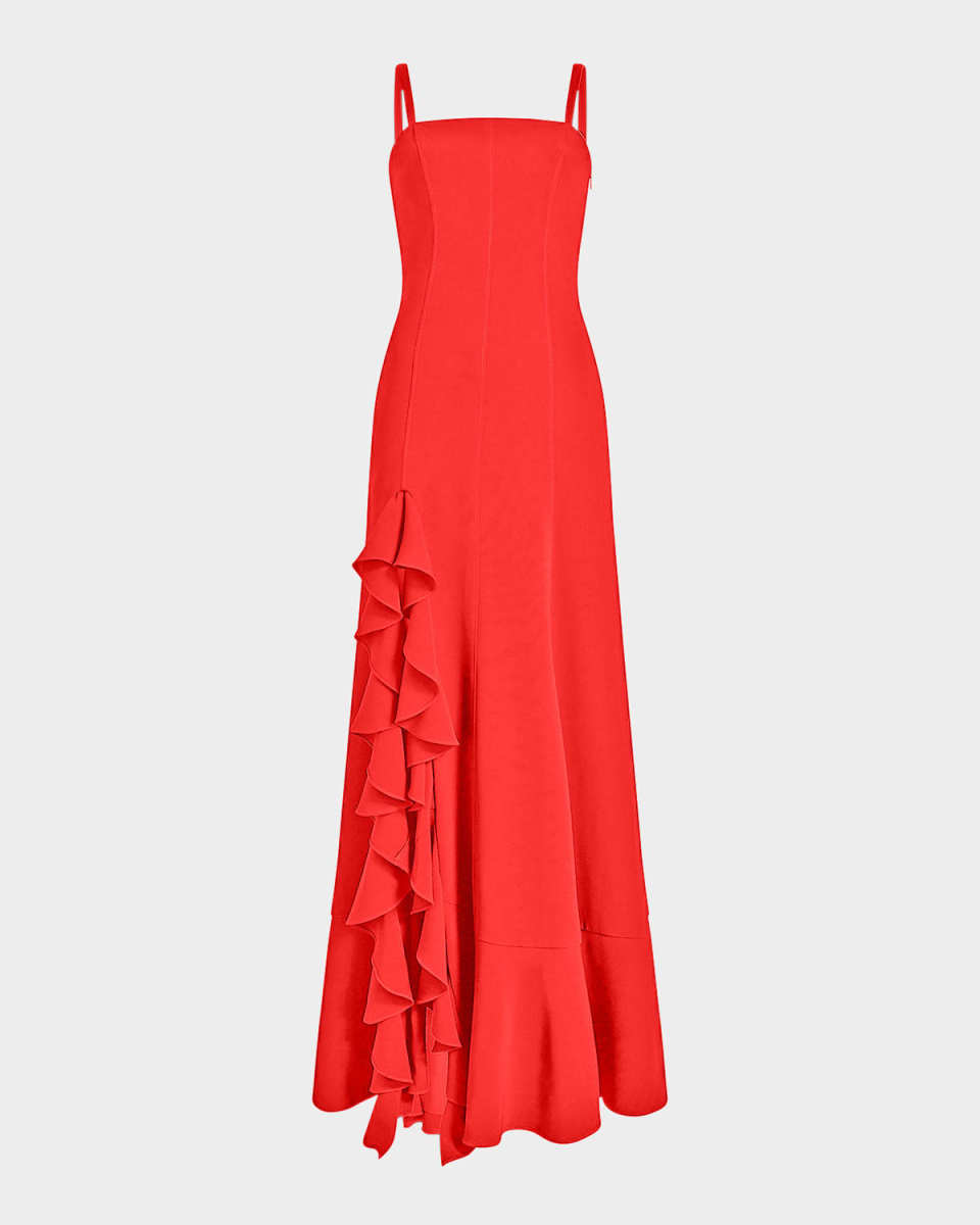 Dilan Cascading Ruffle Slit Gown